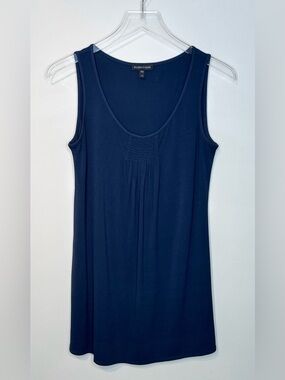 Eileen Fisher Navy Blue Silk Jersey Scoop Neck Sleeveless Tank Top Shirt Blouse